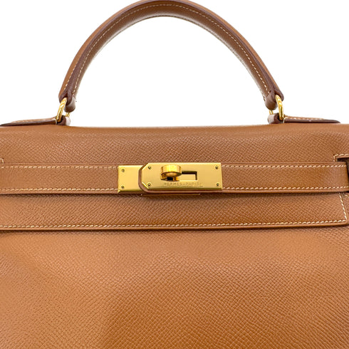 HERMES KELLY 28 RETOURNE GOLD COUCHEVEL HAND SHOULDER BAG □B GHW 90286020 - PURPOSE