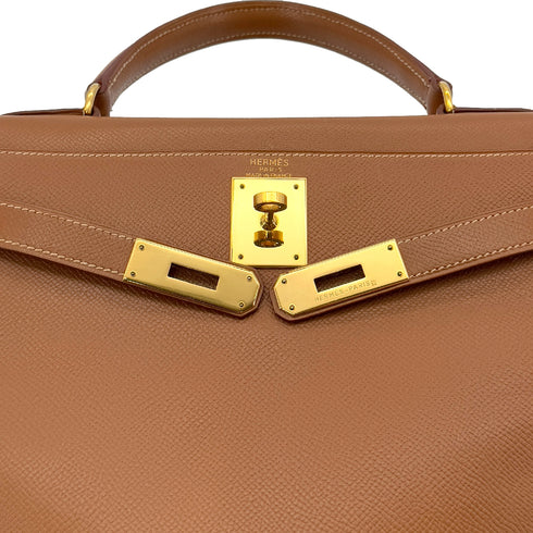 HERMES KELLY 28 RETOURNE GOLD COUCHEVEL HAND SHOULDER BAG □B GHW 90286020 - PURPOSE