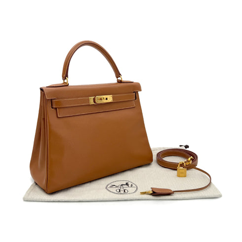 HERMES KELLY 28 RETOURNE GOLD COUCHEVEL HAND SHOULDER BAG □B GHW 90286020 - PURPOSE