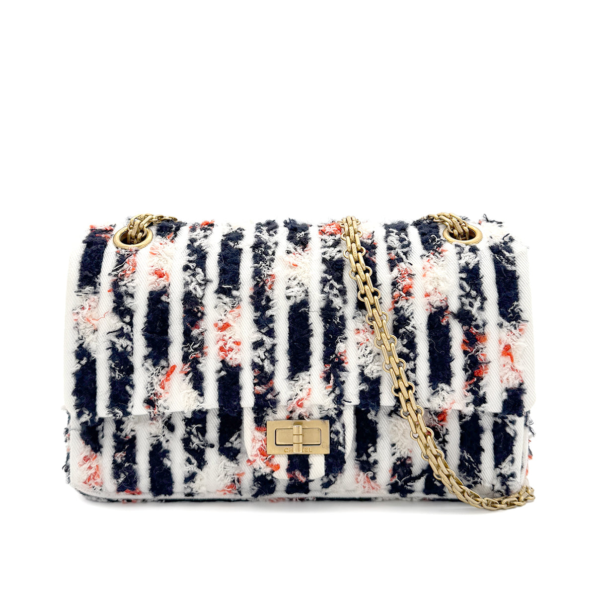 CHANEL REISSUE 2.55 STRIPE PATTERN CHAIN SHOULDER BAG MULTICOLOR TWEED 90286023