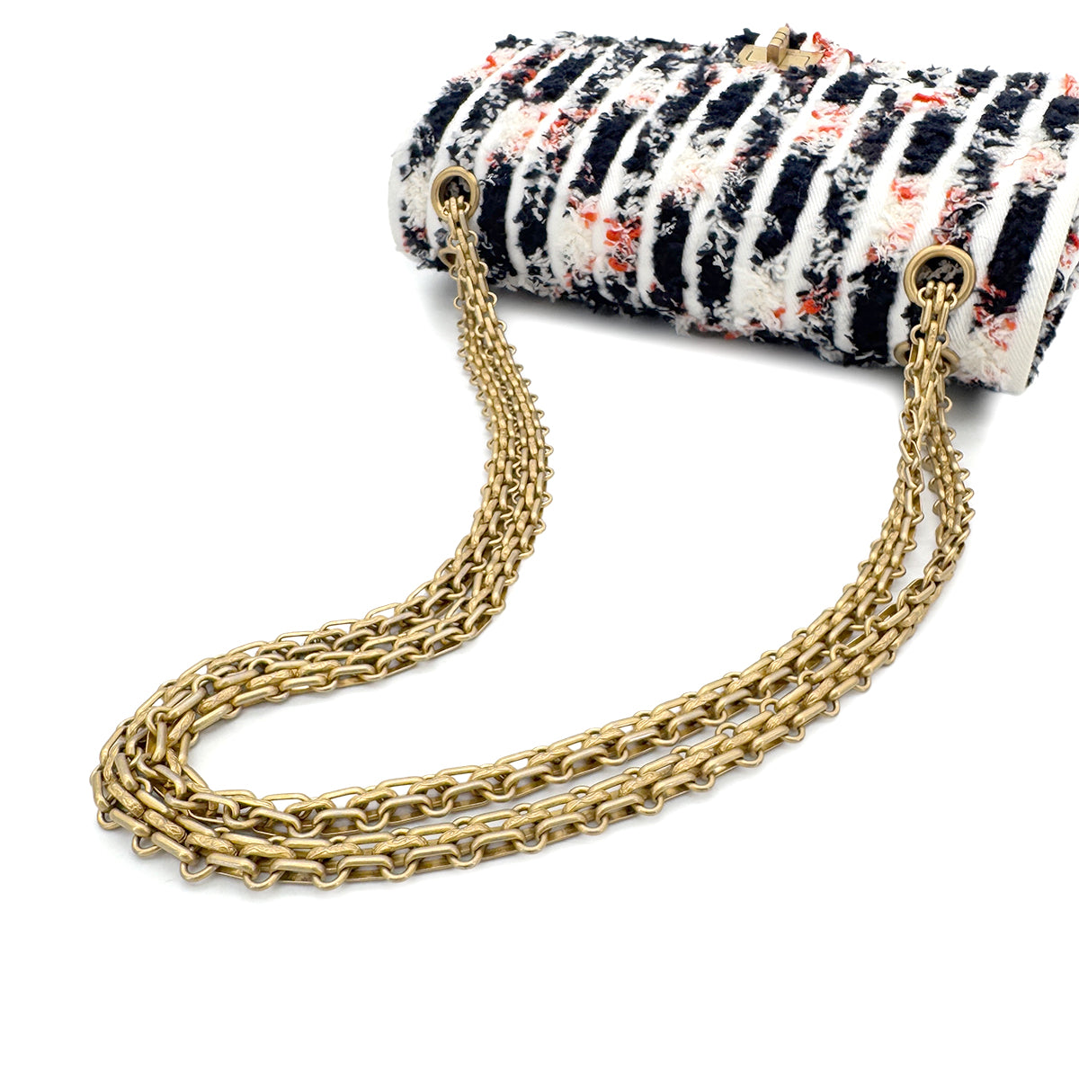CHANEL REISSUE 2.55 STRIPE PATTERN CHAIN SHOULDER BAG MULTICOLOR TWEED 90286023