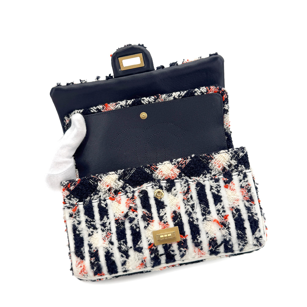 CHANEL REISSUE 2.55 STRIPE PATTERN CHAIN SHOULDER BAG MULTICOLOR TWEED 90286023