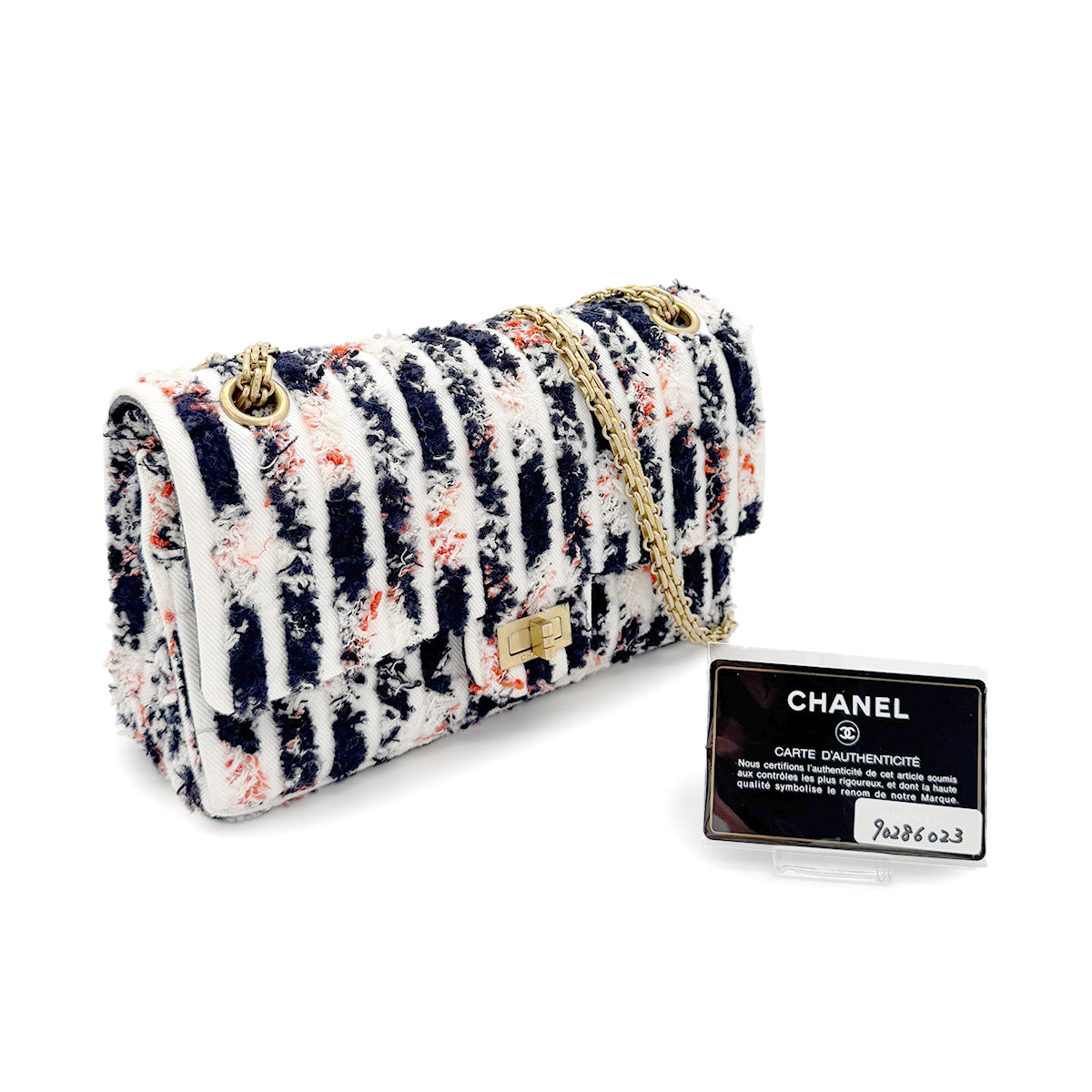 CHANEL REISSUE 2.55 STRIPE PATTERN CHAIN SHOULDER BAG MULTICOLOR TWEED 90286023