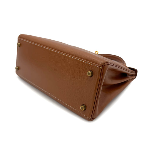 HERMES KELLY 28 RETOURNE GOLD COUCHEVEL HAND SHOULDER BAG 〇U GHW 90286025 - PURPOSE