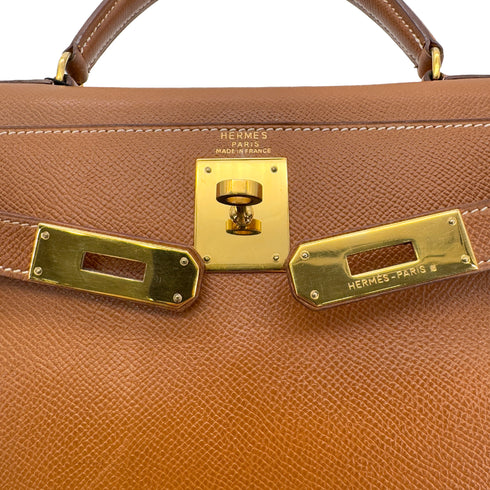 HERMES KELLY 28 RETOURNE GOLD COUCHEVEL HAND SHOULDER BAG 〇U GHW 90286025 - PURPOSE
