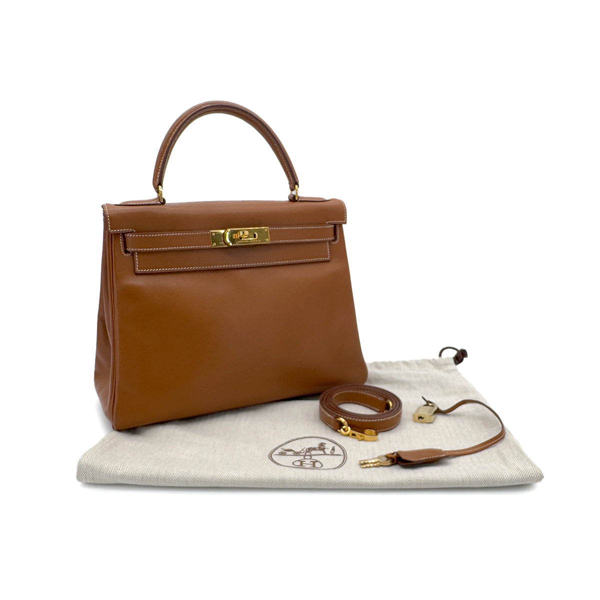 HERMES KELLY 28 RETOURNE GOLD COUCHEVEL HAND SHOULDER BAG 〇U GHW 90286025