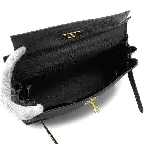HERMES KELLY 28 RETOURNE BLACK EVERCOLOR HAND SHOULDER BAG □B GHW 90286178 - PURPOSE