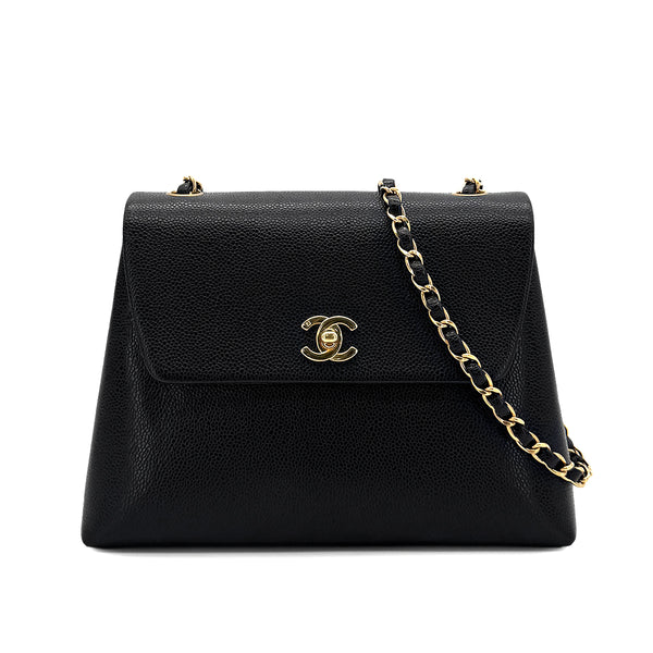 CHANEL VINTAGE TURN LOCK CHAIN TOTE BAG BLACK CAVIAR SKIN 90286183 - PURPOSE