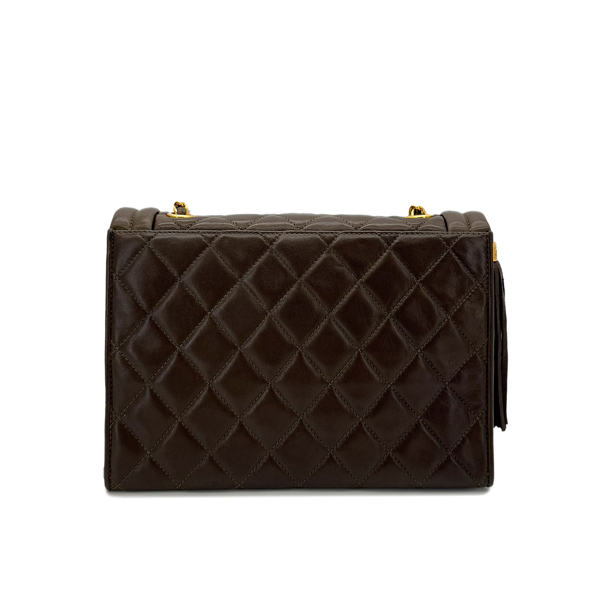 CHANEL VINTAGE MATELASSE CHAIN SHOULDER BAG FRINGE BROWN LAMB SKIN 90286188