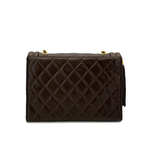 CHANEL VINTAGE MATELASSE CHAIN SHOULDER BAG FRINGE BROWN LAMB SKIN 90286188 - PURPOSE