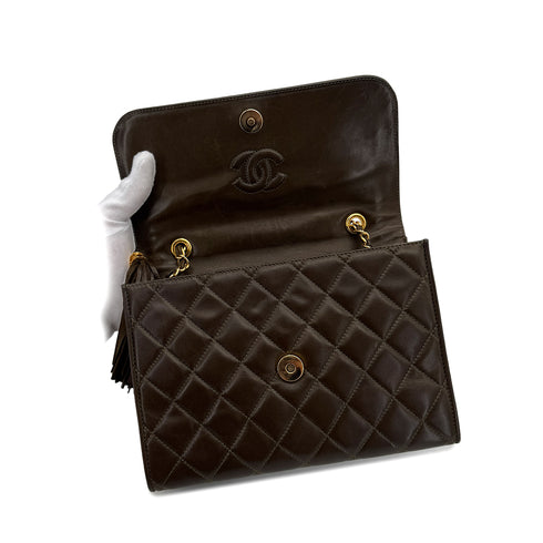 CHANEL VINTAGE MATELASSE CHAIN SHOULDER BAG FRINGE BROWN LAMB SKIN 90286188 - PURPOSE