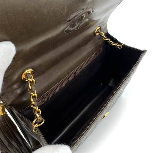 CHANEL VINTAGE MATELASSE CHAIN SHOULDER BAG FRINGE BROWN LAMB SKIN 90286188 - PURPOSE