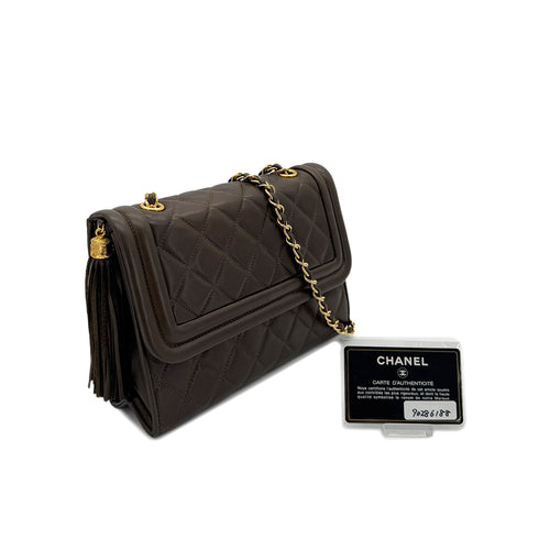 CHANEL VINTAGE MATELASSE CHAIN SHOULDER BAG FRINGE BROWN LAMB SKIN 90286188 - PURPOSE