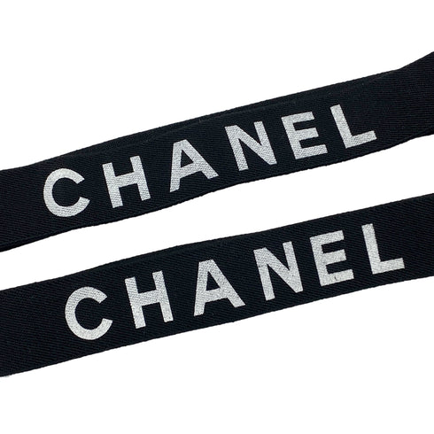 CHANEL VINTAGE SUSPENDER LOGO BLACK WHITE CANVAS LEATHER 90286190 - PURPOSE