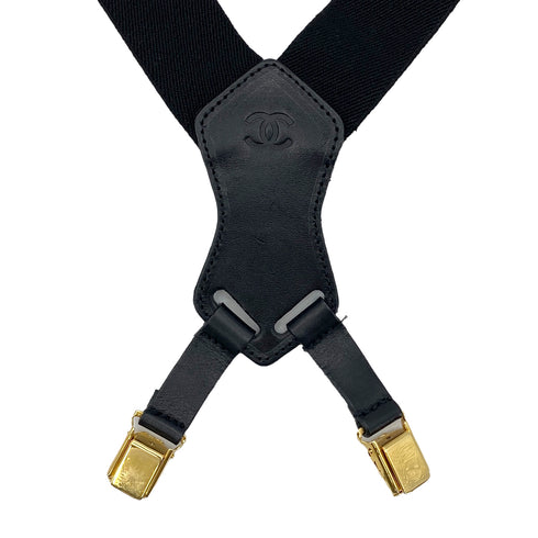 CHANEL VINTAGE SUSPENDER LOGO BLACK WHITE CANVAS LEATHER 90286190 - PURPOSE