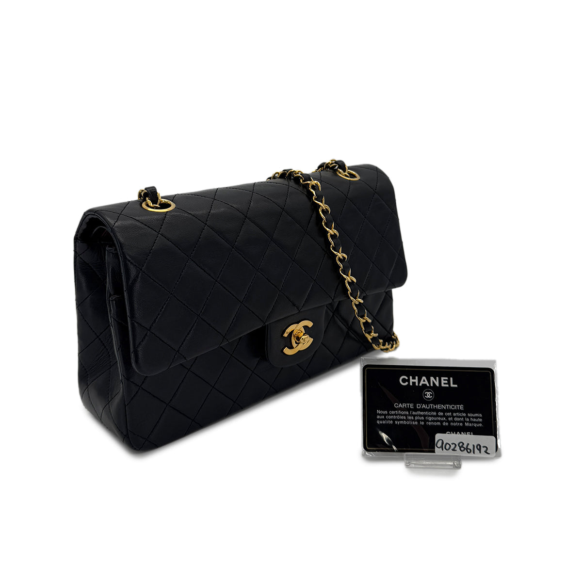 CHANEL VINTAGE CLASSIC FLAP MEDIUM CHAIN SHOULDER BAG BLACK LAMB SKIN 90286192