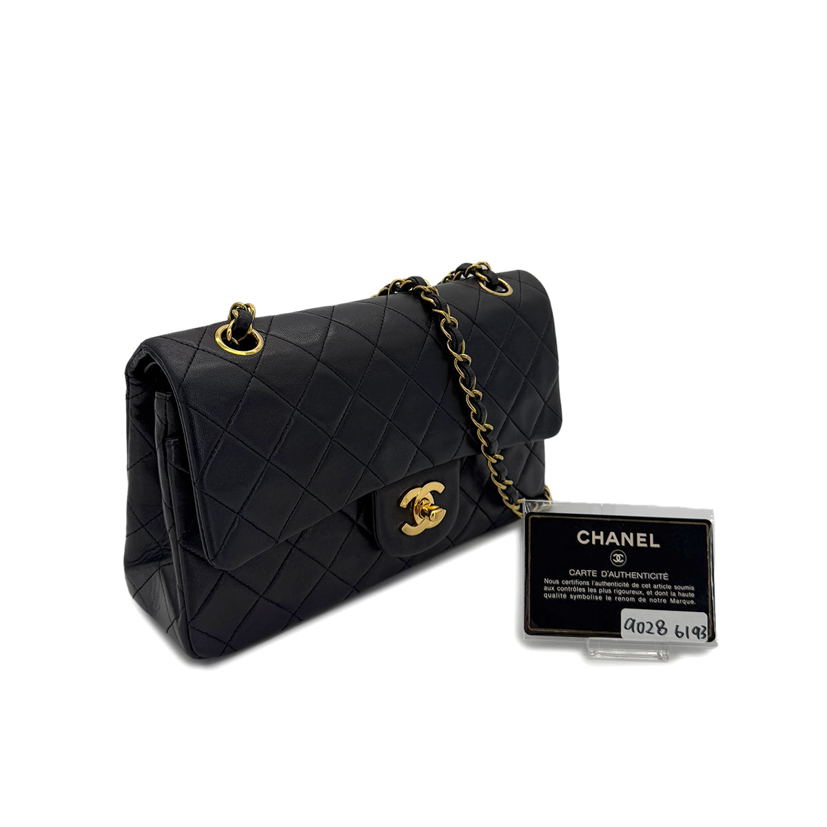 CHANEL VINTAGE CLASSIC FLAP SMALL CHAIN SHOULDER BAG BLACK LAMB SKIN 90286193