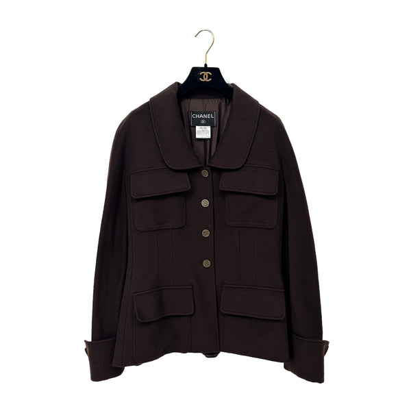CHANEL VINTAGE COCO BUTTON JACKET BROWN CASHMERE 44 98A RTW 90286194