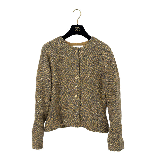 CHANEL VINTAGE TWEED JACKET GOLD GRAY WOOL 44 00A RTW 90286196