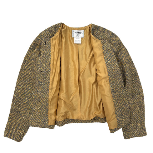 CHANEL VINTAGE TWEED JACKET GOLD GRAY WOOL 44 00A RTW 90286196 - PURPOSE