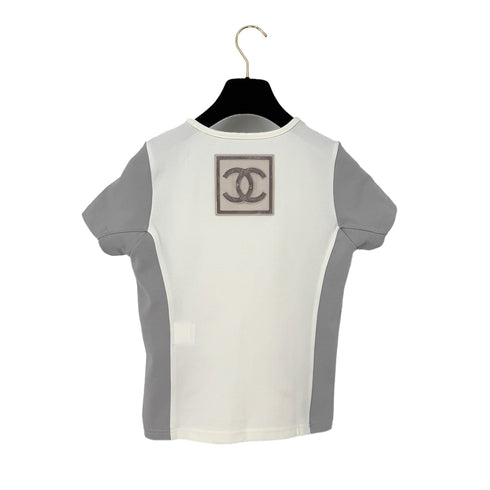 CHANEL SPORTS LINE LONG T-SHIRT WHITE GRAY COCOMARK POLYAMIDE 40 01P RTW 90286202