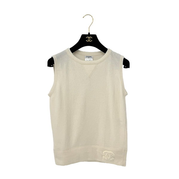 CHANEL SLEEVELESS TOPS WHITE CASHMERE 40 01A RTW 90286203