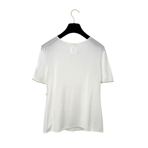 CHANEL FAUX PEARL T-SHIRT WHITE COCOMARK VISCOSE 38 P52 RTW 90286204