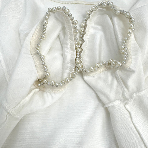 CHANEL FAUX PEARL T-SHIRT WHITE COCOMARK VISCOSE 38 P52 RTW 90286204