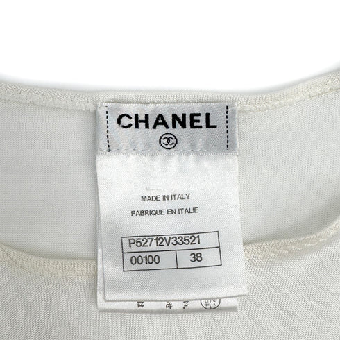 CHANEL FAUX PEARL T-SHIRT WHITE COCOMARK VISCOSE 38 P52 RTW 90286204