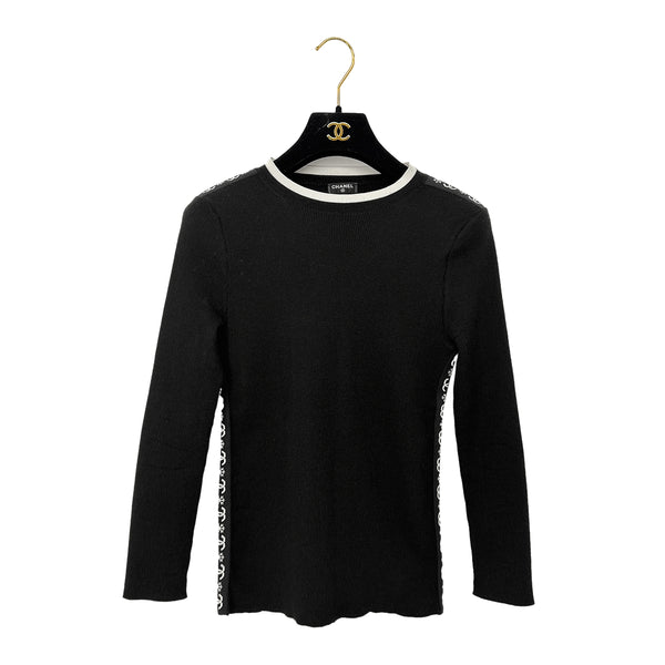 CHANEL COCO MARK LONG SLEEVE T-SHIRT BLACK CASHMERE 34 P62 RTW 90286205
