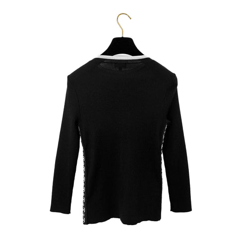 CHANEL COCO MARK LONG SLEEVE T-SHIRT BLACK CASHMERE 34 P62 RTW 90286205