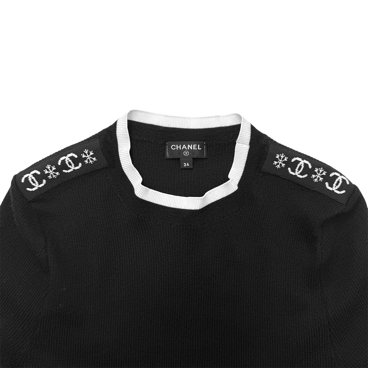 CHANEL COCO MARK LONG SLEEVE T-SHIRT BLACK CASHMERE 34 P62 RTW 90286205