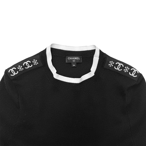 CHANEL COCO MARK LONG SLEEVE T-SHIRT BLACK CASHMERE 34 P62 RTW 90286205