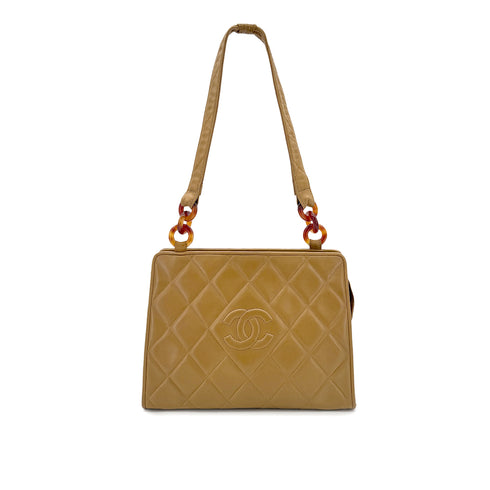 CHANEL VINTAGE MATELASSE TORTOISESHELL CHAIN SHOULDER BAG BEIGE LAMB SKIN 90286567 - PURPOSE