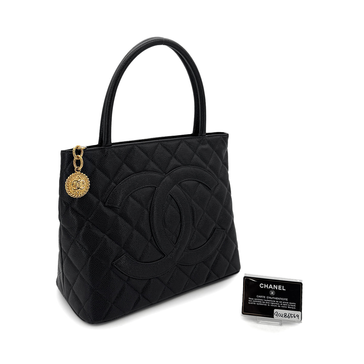 CHANEL VINTAGE MEDALLION TOTE BAG BLACK CAVIAR SKIN 90286569