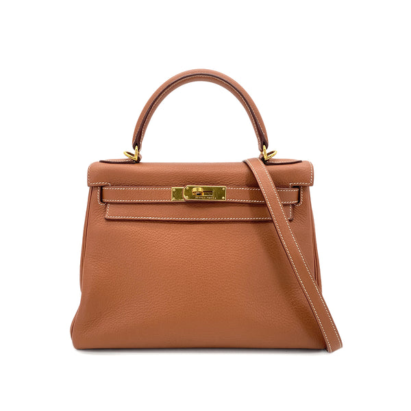 HERMES KELLY 28 RETOURNE COGNAC TAURILLON CLEMENCE HAND SHOULDER BAG □H GHW 90286577 - PURPOSE