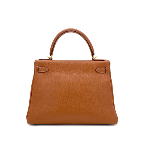 HERMES KELLY 28 RETOURNE COGNAC TAURILLON CLEMENCE HAND SHOULDER BAG □H GHW 90286577 - PURPOSE