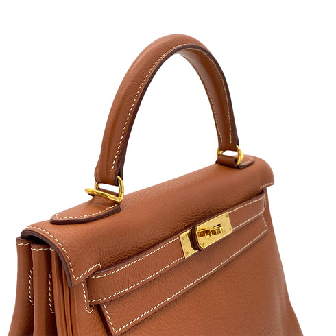 HERMES KELLY 28 RETOURNE COGNAC TAURILLON CLEMENCE HAND SHOULDER BAG □H GHW 90286577 - PURPOSE