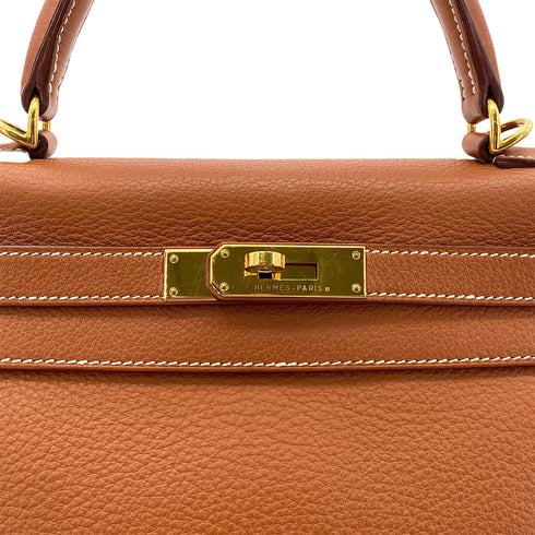 HERMES KELLY 28 RETOURNE COGNAC TAURILLON CLEMENCE HAND SHOULDER BAG □H GHW 90286577 - PURPOSE