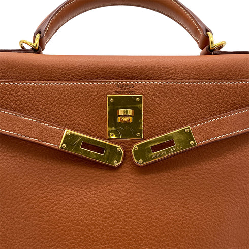HERMES KELLY 28 RETOURNE COGNAC TAURILLON CLEMENCE HAND SHOULDER BAG □H GHW 90286577 - PURPOSE