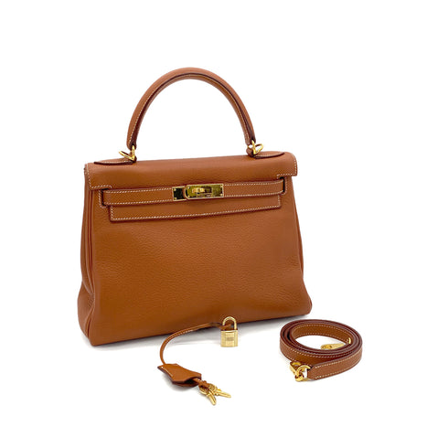 HERMES KELLY 28 RETOURNE COGNAC TAURILLON CLEMENCE HAND SHOULDER BAG □H GHW 90286577 - PURPOSE