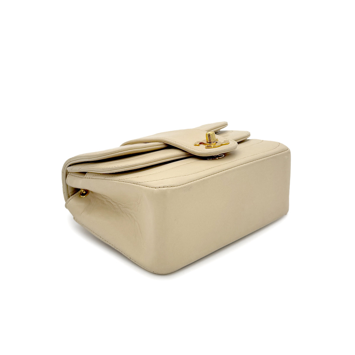 CHANEL VINTAGE SEAGULL CHAIN SHOULDER FLAP BAG BEIGE LAMB SKIN 90286582