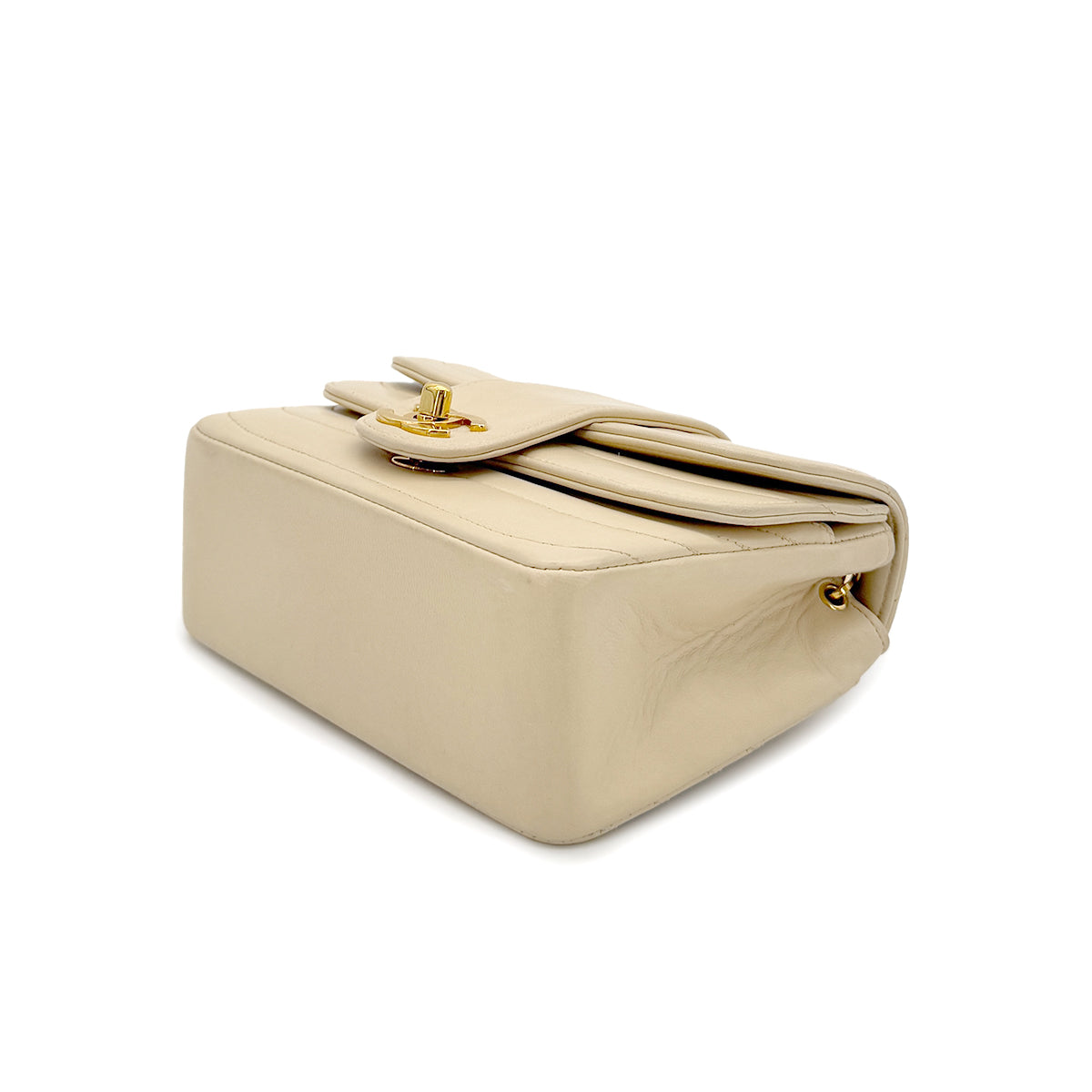 CHANEL VINTAGE SEAGULL CHAIN SHOULDER FLAP BAG BEIGE LAMB SKIN 90286582