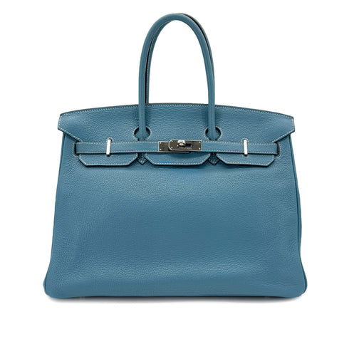 HERMES BIRKIN 35 BLUE JEAN TAURILLON CLEMENCE HAND BAG ▢L SHW 90286585