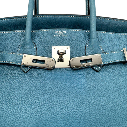 HERMES BIRKIN 35 BLUE JEAN TAURILLON CLEMENCE HAND BAG ▢L SHW 90286585