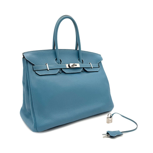 HERMES BIRKIN 35 BLUE JEAN TAURILLON CLEMENCE HAND BAG ▢L SHW 90286585
