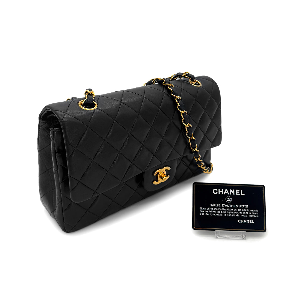 CHANEL VINTAGE CLASSIC FLAP MEDIUM CHAIN SHOULDER BAG BLACK LAMB SKIN 90286588