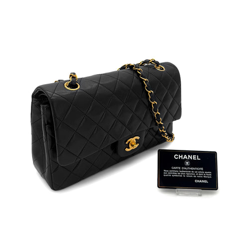 CHANEL VINTAGE CLASSIC FLAP MEDIUM CHAIN SHOULDER BAG BLACK LAMB SKIN 90286588 - PURPOSE