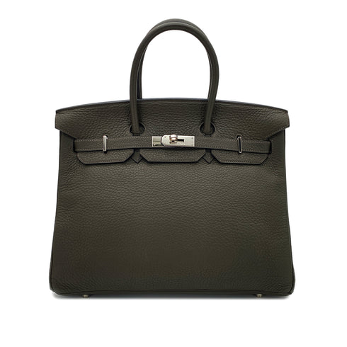 HERMES BIRKIN 35 VERT OLIVE TAURILLON CLEMENCE HAND BAG ▢F SHW 90286598 - PURPOSE