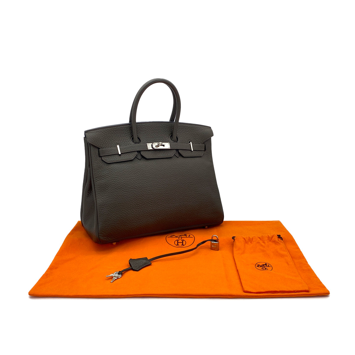 HERMES BIRKIN 35 VERT OLIVE TAURILLON CLEMENCE HAND BAG ▢F SHW 90286598